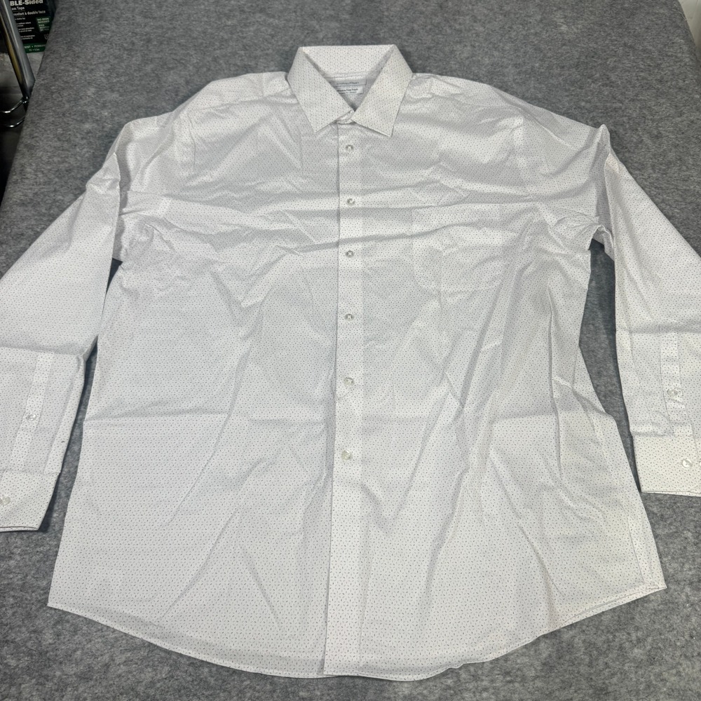 Calvin Klein Mens XL White Geometric Print Wrinkle Free Stretch Dress Shirt